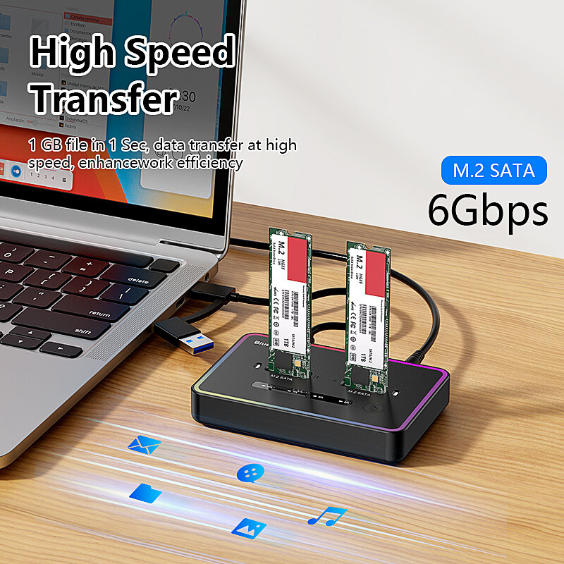 Blueendless offline clone Dual M.2 NGFF SATA SSD case Ssd Docking Station USB C 2 bay SATA SSD enclosure for 2230 2242 2260 2280 - Image 4
