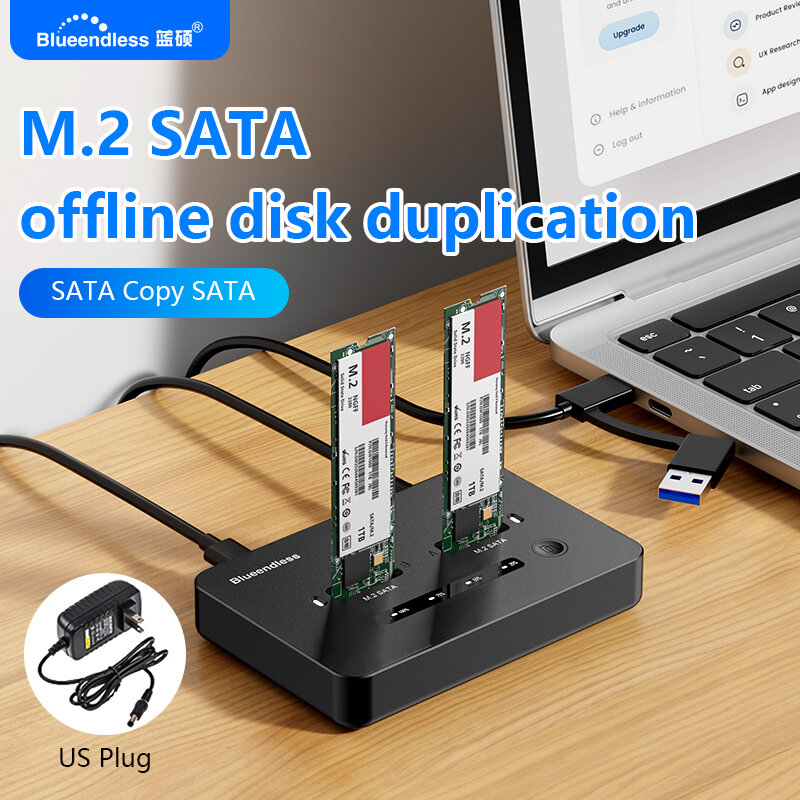 Blueendless offline clone Dual M.2 NGFF SATA SSD case Ssd Docking Station USB C 2 bay SATA SSD enclosure for 2230 2242 2260 2280
